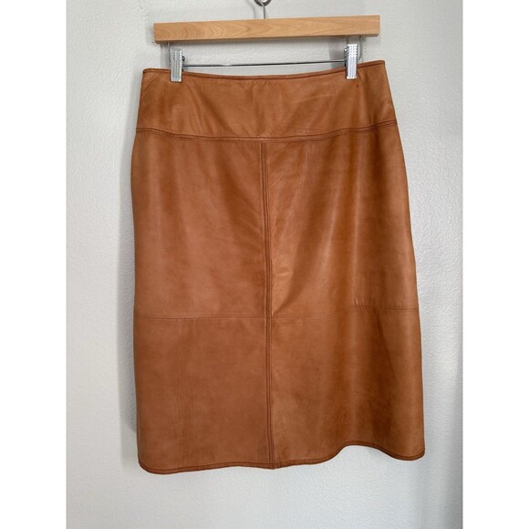 Leith Genuine Leather Soft Brown Knee-length Skirt Size 8 Western Cowboycore - Picture 4 of 13